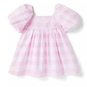 Janie and Jack Valentine Gingham Bubble Sleeve Toddler Girls Dress pink white 2T